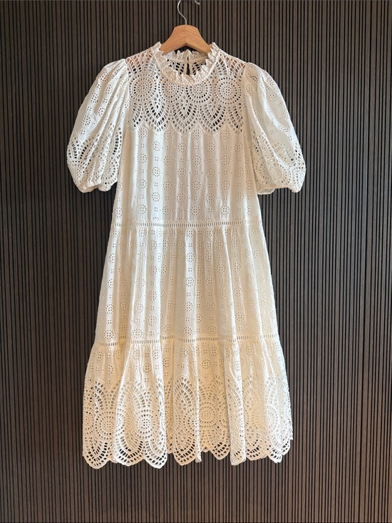 Ulla Johnson Dresses & Skirts - ULLA JOHNSON white Eyelet Lace Dress with Puff Sleeves
